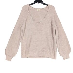 Hem & Thread Sweater Plush Fuzzy Knit Scoop Neck Balloon Sleeve Dusty Rose Large